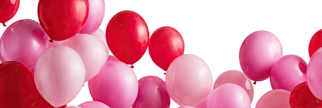 A cluster of red and pink balloons against a black background