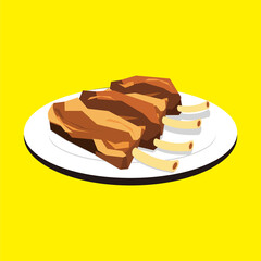Illustration of spare ribs on a plate