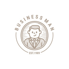 Obraz premium Business man logo with vintage professional charm, symbolizing leadership, vision, and timeless success.