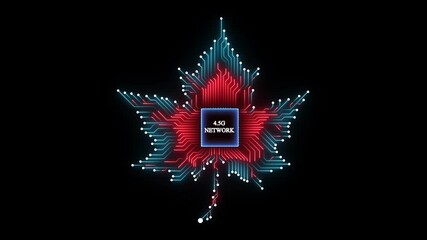 4.5g network sign on circuit board digital technology graphic design on red and cyan colour circuit black background 4k animation . - Powered by Adobe