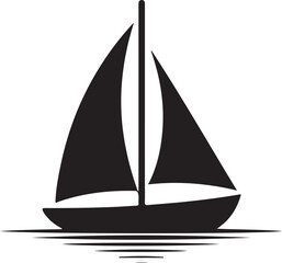 Simple black and white sailboat icon floating on calm ocean waves