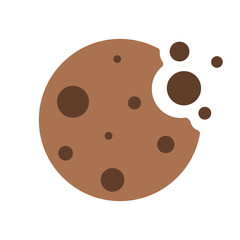 Simple Illustration of a Chocolate Chip Cookie with a Bite Taken Out, Flat Design Style