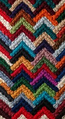 Colorful zigzag knitted pattern creates a visually appealing and textured design