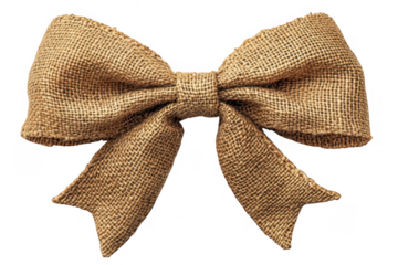 Rustic burlap bow tied with natural jute twine isolated on transparent background