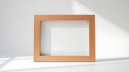 Minimalist wooden frame displayed on a white surface, highlighting clean lines and subtle shadows.