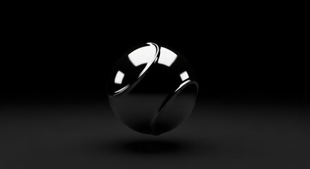 Glossy Black Sphere with Reflective Surface and Shadow on Dark Background