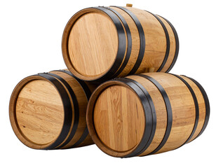  Stack of Two Oak Barrels with Shadowed Base, Rustic Composition, Isolated on Transparent Background