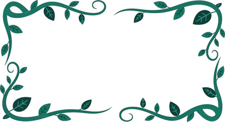 Teal Leafy Vine Border on White Transparent Background frame