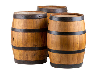 Obraz premium Stack of Two Oak Barrels with Shadowed Base, Rustic Composition, Isolated on Transparent Background