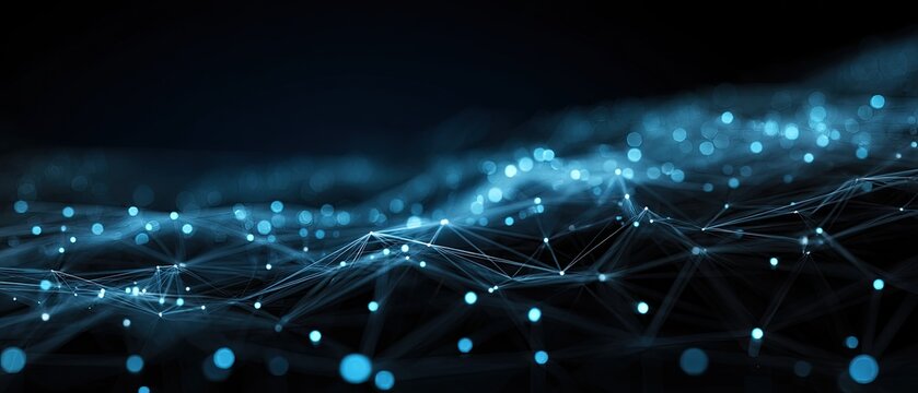 Abstract network of light points and lines on a dark background
