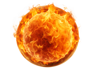 Fiery ball of flame isolated on transparent background, a symbol of intense energy, heat, and power, perfect for abstract backgrounds and graphic designs