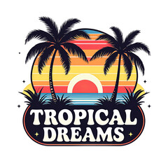 Retro Tropical Sunset Palm Trees Graphic Design for Trendy Summer T-Shirts