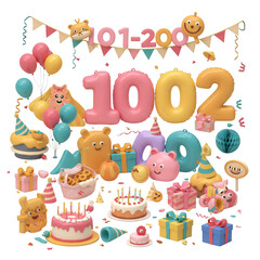 Obraz premium Colorful Balloon Decorations Including Large Numbers and Cakes for a Birthday Celebration