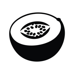 A simplistic black and white silhouette of a halved papaya fruit vector design
