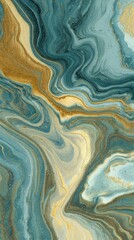 Abstract marbled design in teal and gold