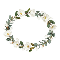 Naklejka premium Oval magnolia floral wreath isolated on transparent background