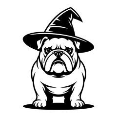 English Bulldog with Witch Hat