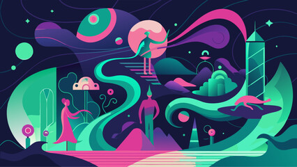 illustration of a dragon and the moon