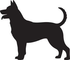 Black silhouette of a sitting dog on a light background with copy space