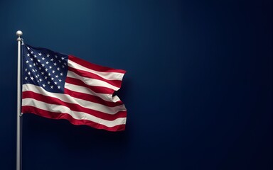 American Flag on Dark Blue A Patriotic Image of the Stars and Stripes on a Dark Blue Background with Copy Space. High quality