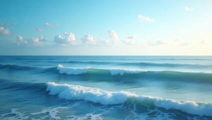 Obraz premium Ocean waves cresting under a clear sky.