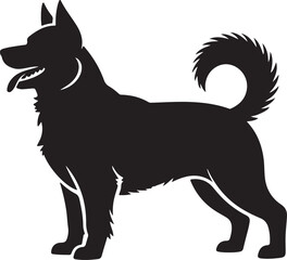 Black silhouette of a sitting dog on a light background with copy space