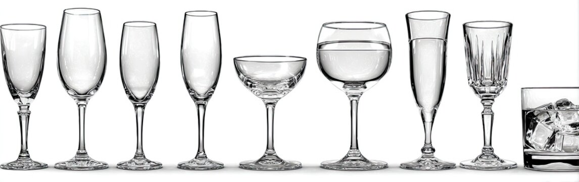 Variety of clear drinking glasses - Powered by Adobe