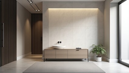Contemporary bathroom vanity and minimalist design.