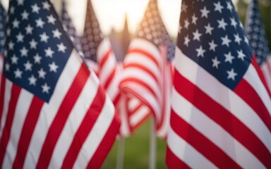 American flags, perfect image for Veterans Day.  American patriotism concept. November 11th - Honoring all who served. High quality