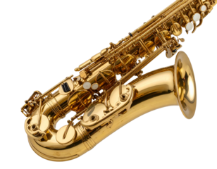 - Angled Side View of Tenor Saxophone with Detailed Keys