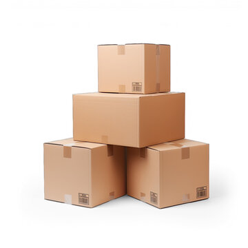 A stack of cardboard boxes isolated on a transparent background