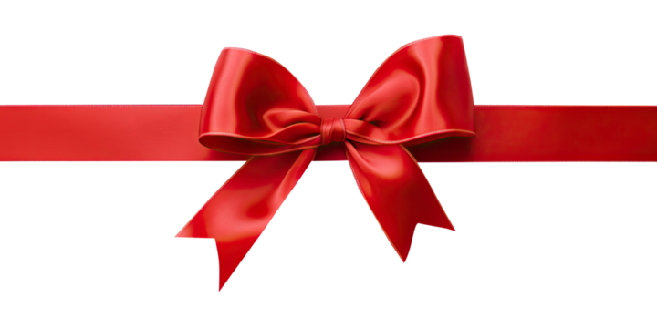 A red ribbon with a decorative bow on a transparent background