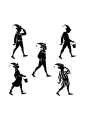 Silhouettes of Walking Elves – Black and White Illustration