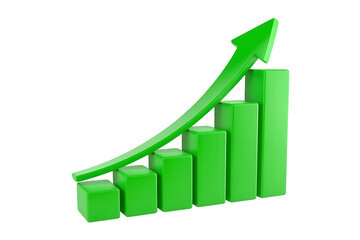 Green business growth chart with upward arrow symbolizing financial success and profitability transparent background