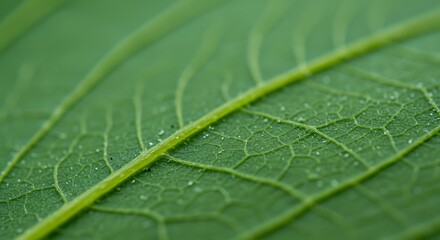 Obraz premium Macro Photography of a Green Leaf with Water Droplets