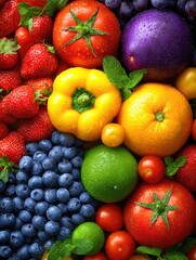Colorful array of fresh fruits and vegetables