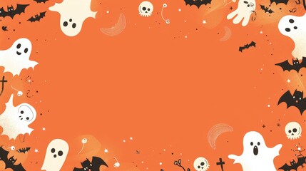 Cute Minimal Modern Halloween Background with Blank Center Space for Text ,Pastel Spooky Edge Frame Illustration