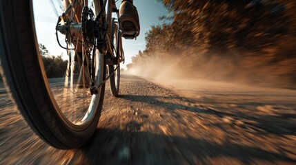 Cyclist Riding on Gravel Road