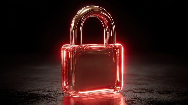Red-lit glass padlock on dark surface - Powered by Adobe