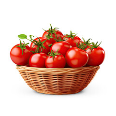 A basket of fresh red tomatoes on a transparent background