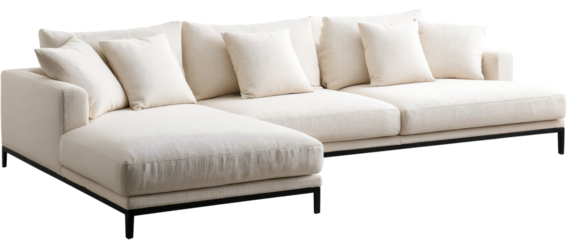 Cream-colored sectional sofa with chaise lounge