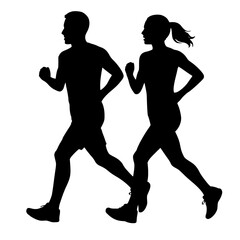 Silhouette of Two People Running Side by Side Vector Illustration
