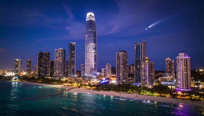 Fototapeta premium Night cityscape aerial view