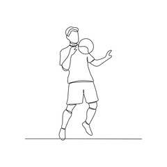 One continuous line drawing of Football sport vector illustration. Player Football in action design in simple linear continuous style vector concept. Football themes design for tournament campaign.