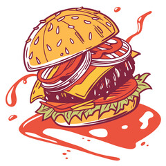 Delicious burger isolated on white background, a tempting fast food icon with fresh ingredients, perfect for restaurant menus and culinary designs