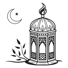 Naklejka premium Illustration of a ramadan lantern with moon and star isolated on white background, perfect for islamic celebrations and cultural designs