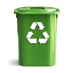 Green recycling bin with white recycling symbol.