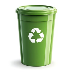 Shiny green recycling container against a white background.