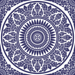 Mandala seamless damask pattern bold blue colored motif suitable for wallpaper, cloth, textile, tile and fabric design isolated over white background illustration archive EPS file.