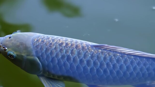 Close-up of a light blue koi fish in water